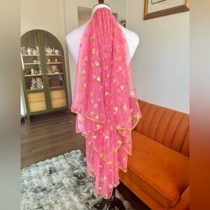 Pink and Gold Hearts Bridal Veil